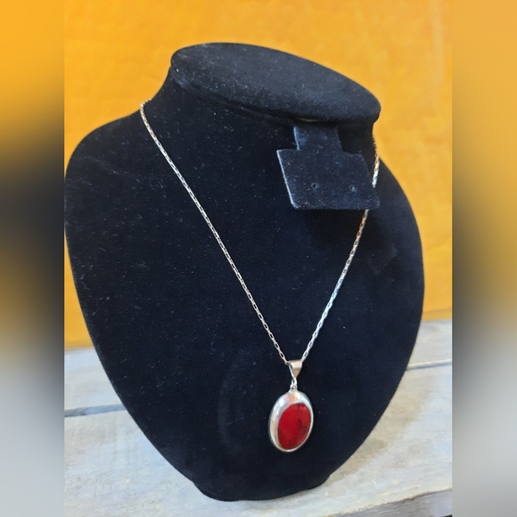 Vintage Mexican Red Jasper Sterling Silver Necklace - Picture 4 of 16